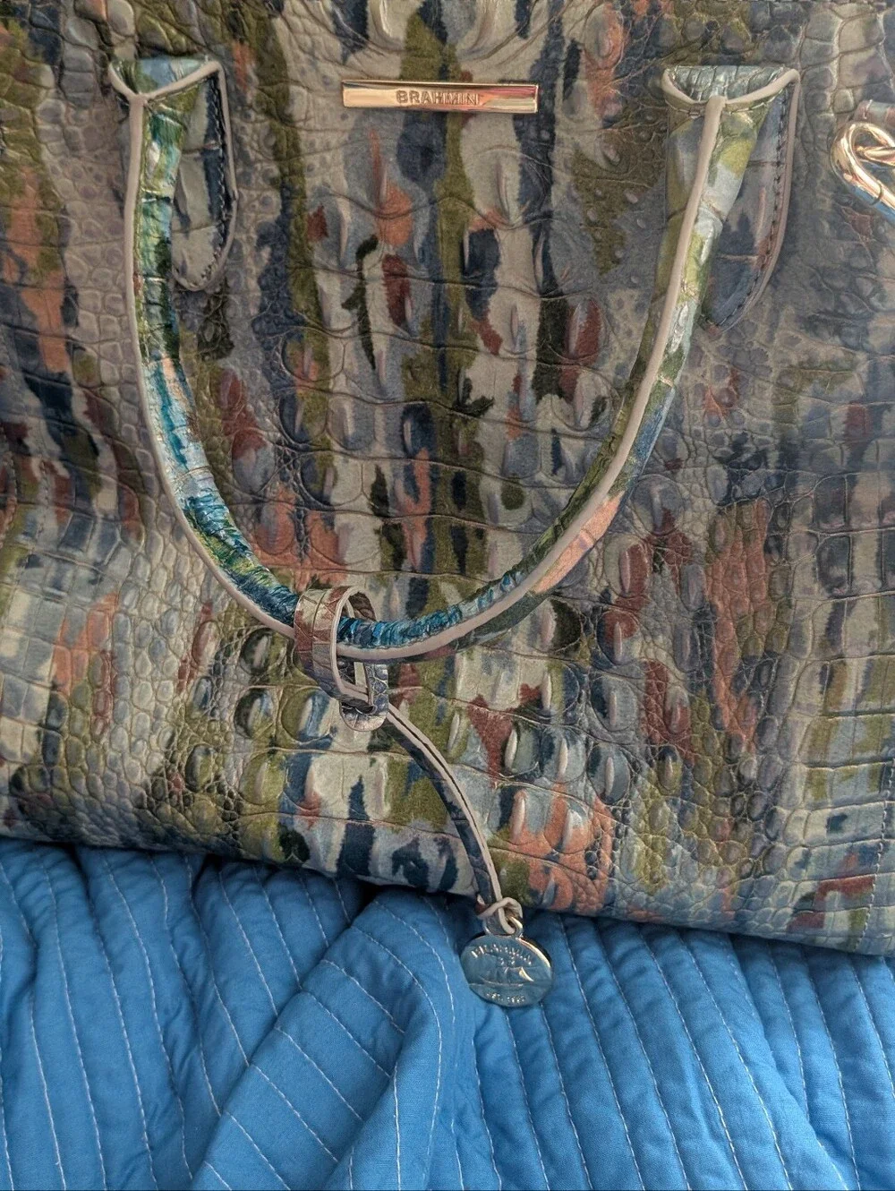 Brahmin Caroline Melbourne Water Lily Multi Color Croc-Embossed Leather Bag